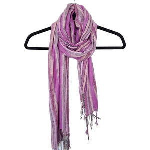 Women's Scarf Purple Pink Great Condition Fringe Stripes Fall Autumn Multi Color